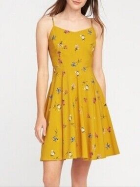 Yellow Floral Spaghetti-Strap Dress